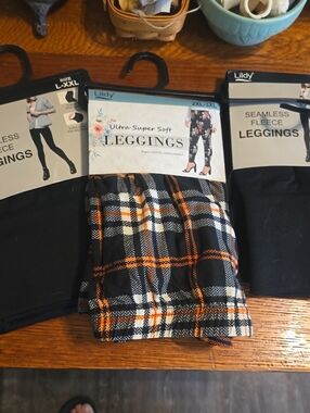 Lildy Ultra Super Soft Plaid Fleece Leggings - Black & Orange, 2 Pairs Black